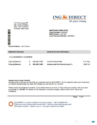 Download Australia ING Direct bank statement word